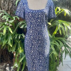 St. John Blue and White Midi Dress